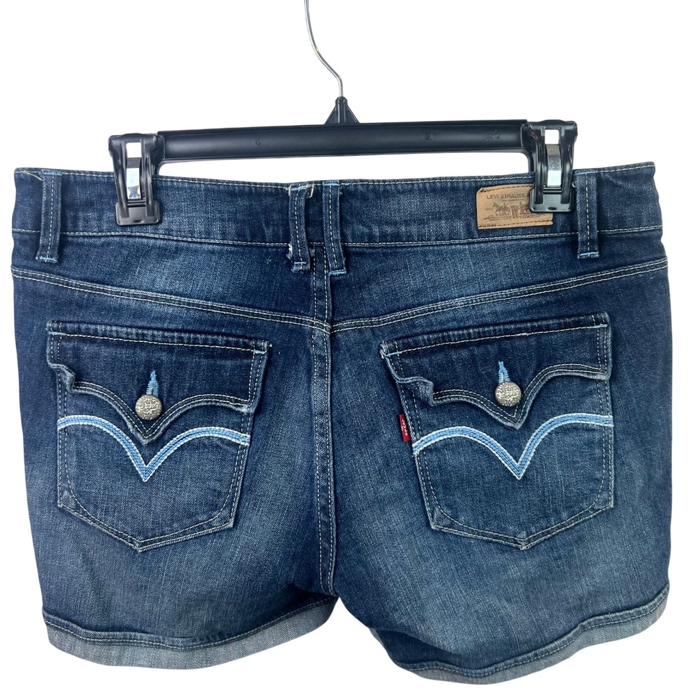 Levi's Womens Denim Shorts Size 11 32"Dark Wash Cuffed Flap Pocket Festival Boho - Picture 2 of 10